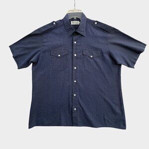 Vintage Oleg Cassini Button Up Shirt Mens XL Blue Polka Dot Rockabilly Western